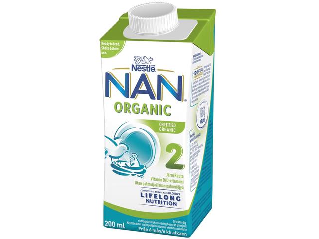 Nestlé Nan 200ml Organic 2 maitopohjainen käyttövalmis luomu vieroitusvalmiste