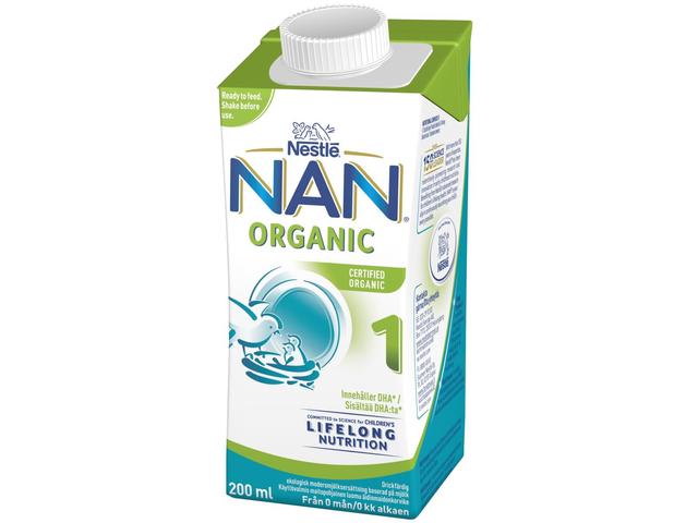 Nestlé Nan 200ml Organic 1 käyttövalmis maitopohjainen luomu äidinmaidonkorvike
