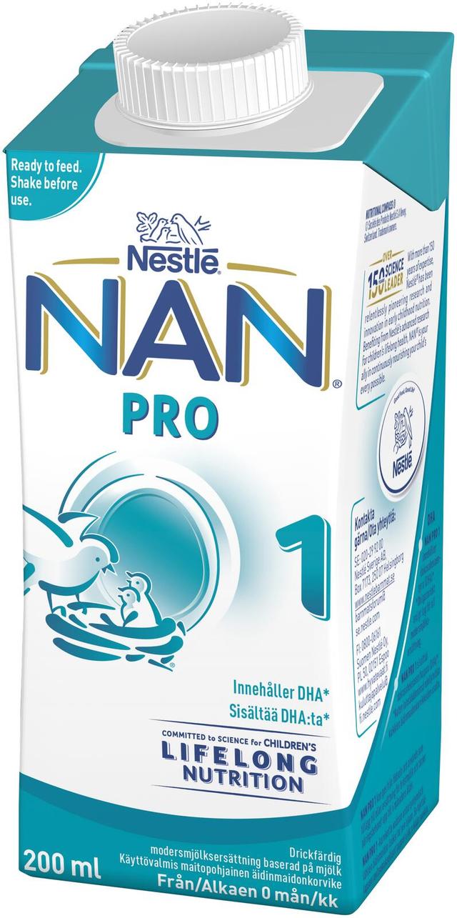 Nestlé Nan 200ml Pro 1 maitopohjainen käyttövalmis äidinmaidonkorvike