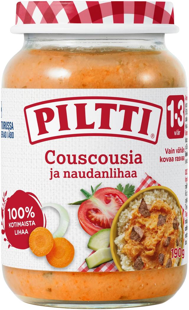 Piltti 190g Couscousia ja naudanlihaa lastenateria 1-3v