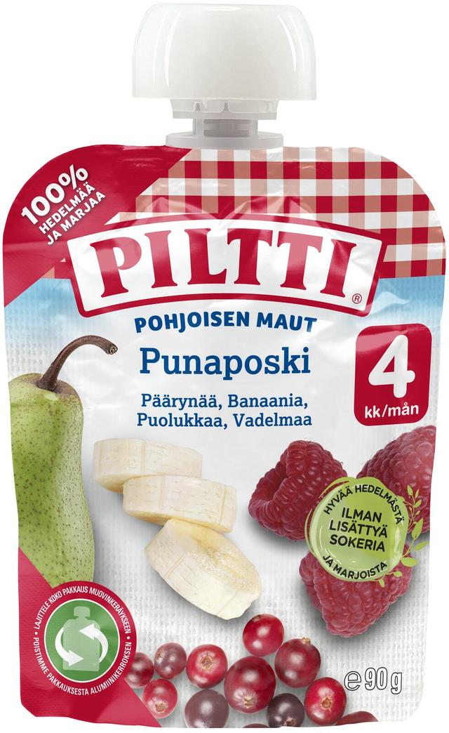 Piltti Pohjoisen maut 90g Punaposki hedelmäsose 4kk annospussi