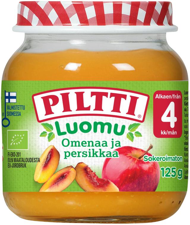 Piltti Luomu 125g Omenaa ja persikkaa hedelmäsose 4kk