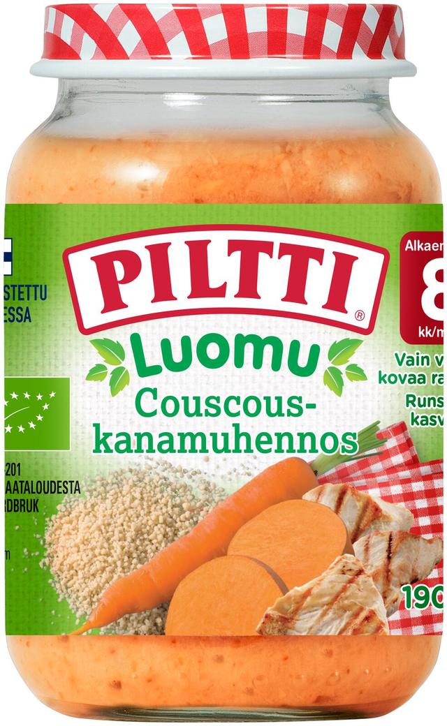 Piltti Luomu 190g Couscous-kanamuhennos lastenateria 8kk