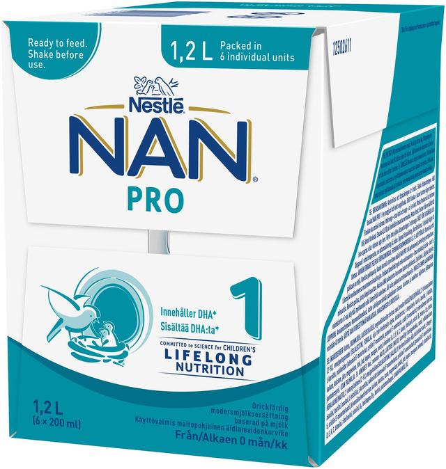 6x Nestlé Nan 200ml Pro 1 maitopohjainen käyttövalmis äidinmaidonkorvike