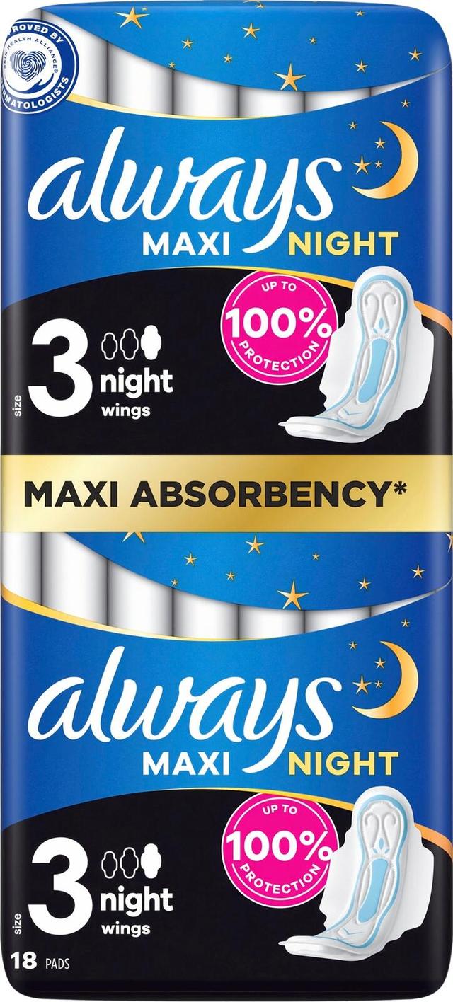 Always Maxi Night 3 siivekkeillä 18kpl terveysside