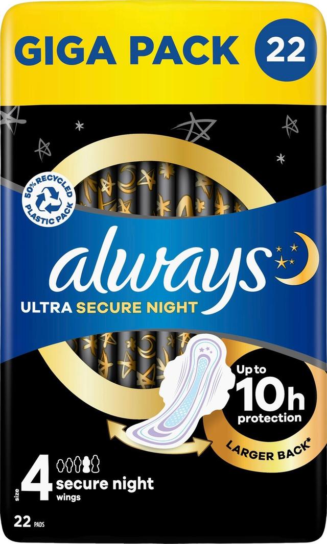 Always 22kpl Ultra Secure Night 4 siivekkeillä terveysside