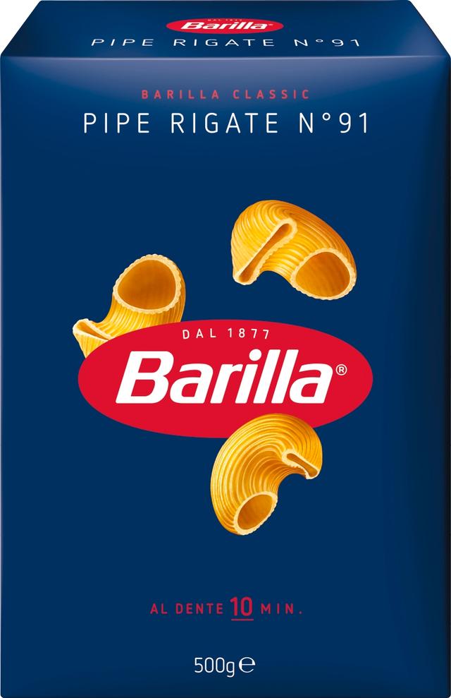 Barilla Pipe Rigate durumvehnästä valmistettu pasta 500g