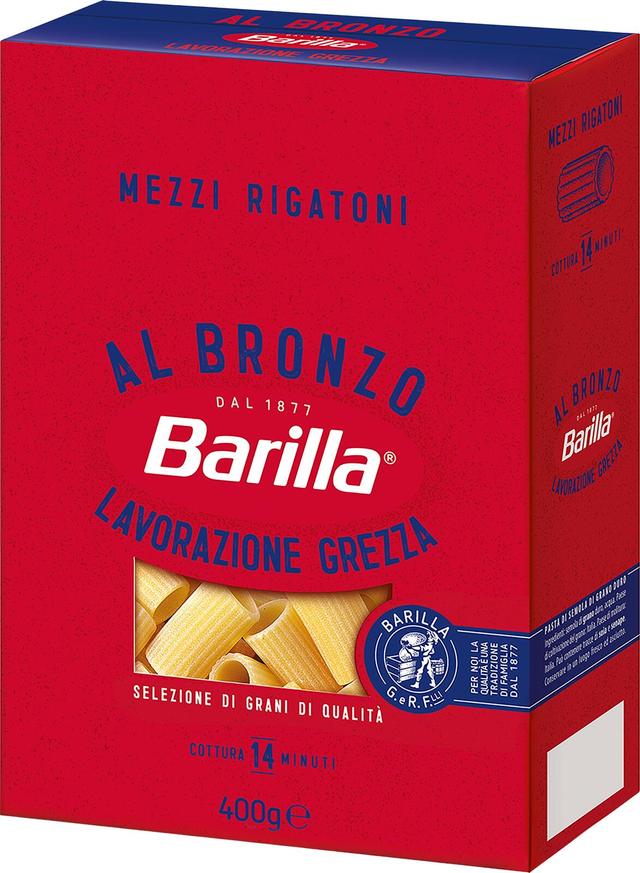 Barilla Al Bronzo Mezzi Rigatoni durumvehnästä valmistettu pasta 400g