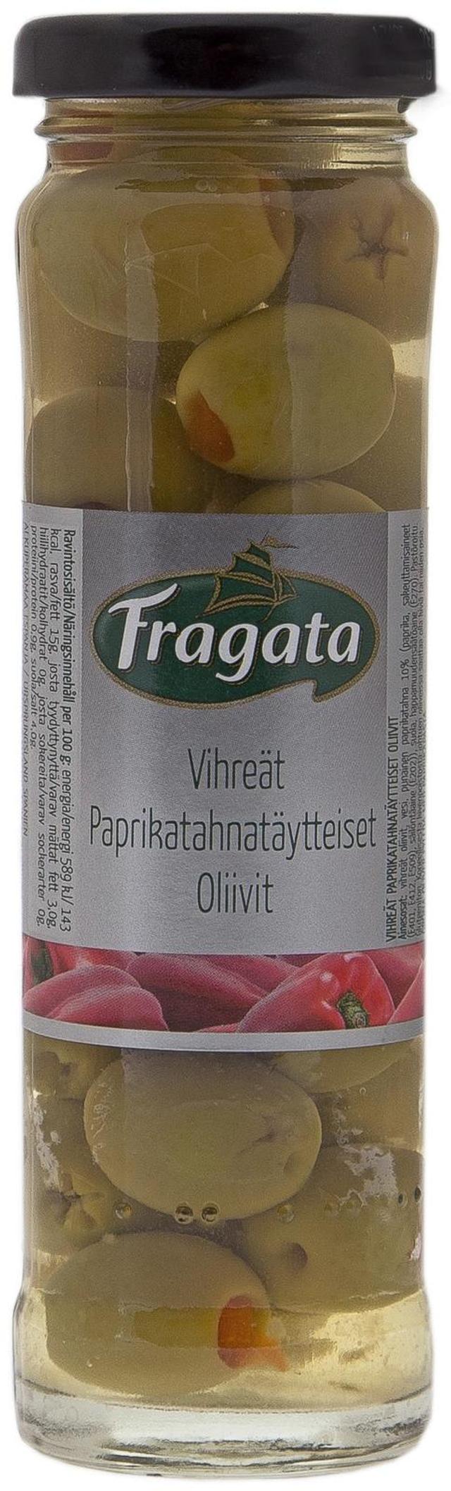 Fragata Vähäsuolainen vihreä oliivi paprikatäytteellä 142/85g