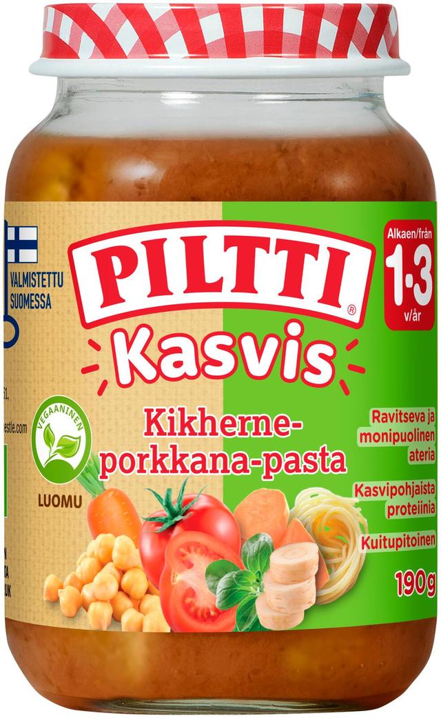 Piltti Kasvis 190g Kikherne-porkkana-pasta lastenateria 1-3v Luomu