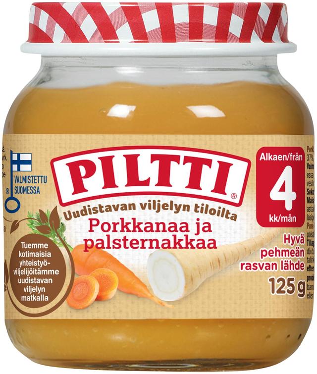 Piltti 125g Uudistavan viljelyn tiloilta Porkkanaa ja palsternakkaa kasvissose 4kk