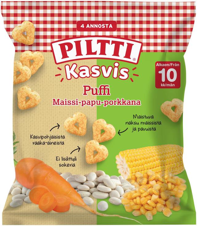 Piltti Kasvis Puffi 28g Maissi-papu-porkkananaksuja 10kk