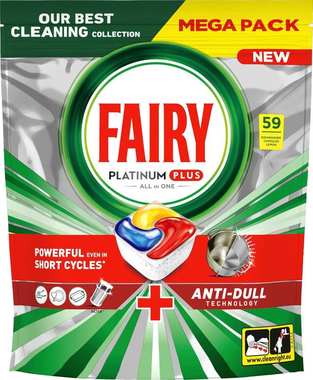 Fairy Platinum Plus All in One Anti-Dull Lemon 59kpl konetiskitabletti