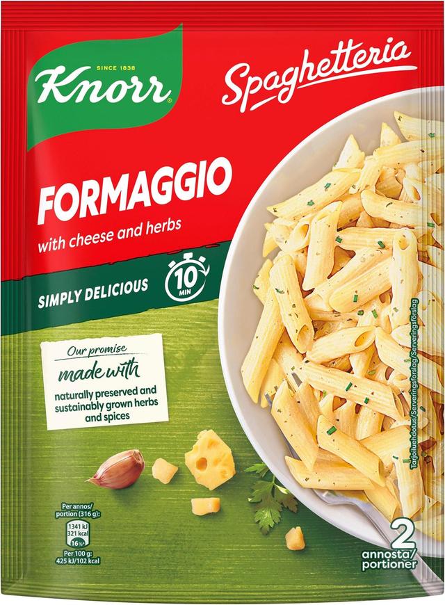 Knorr Formaggio juustopasta Spaghetteria Juustoa ja yrttejä Valmista 10 minuutissa 157 g 2 annosta