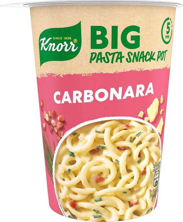 Knorr Carbonara Snack Pot Big Pastavälipala Pekonikuutioilla 92 g