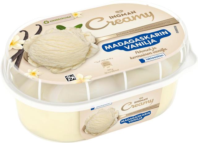 Ingman Creamy Madagaskarin Vanilja Jäätelö Laktoositon 850ml/412g