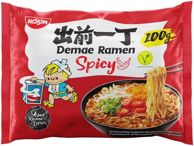 Nissin Demae Ramen japanilaistyylinen pikanuudelikeitto, mausteisen makuinen 100g