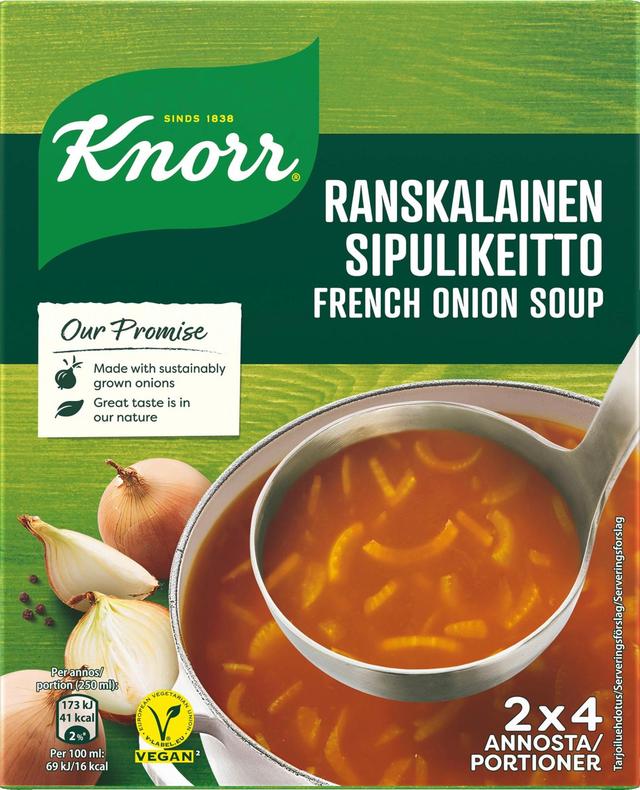 Knorr Ranskalainen sipulikeitto Keitto Ei lisättyä sokeria 1 litra valmista keittoa 2x52g