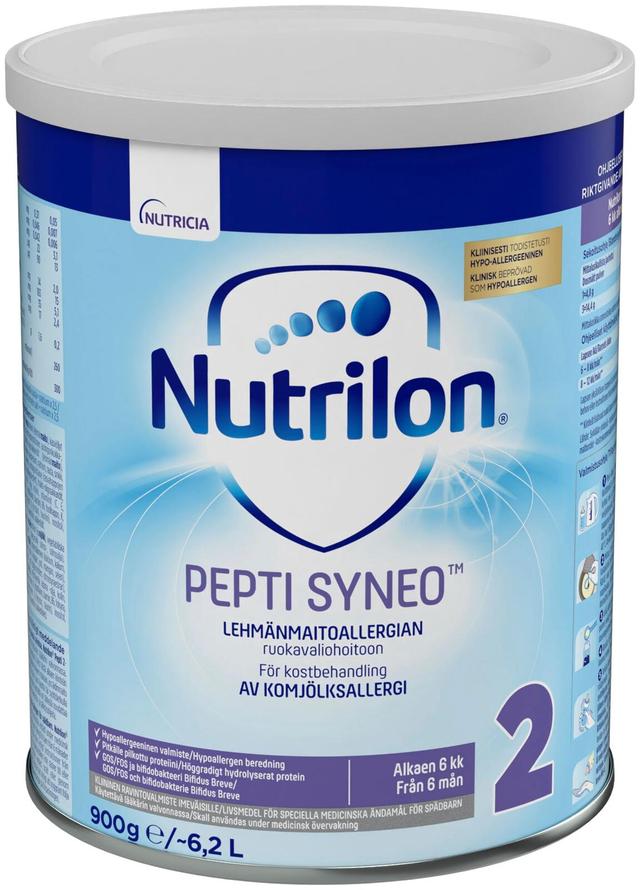 Nutrilon Pepti Syneo 2 900 g, kliininen ravintovalmiste lehmänmaitoallergian ruokavaliohoitoon, alkaen 6kk