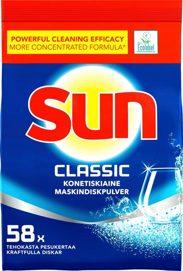 Sun Classic Täyttöpakkaus Konetiskiaine Tiivistetty Ympäristömerkki Tehokasta Pesukertaa 1 kg 58 pesua