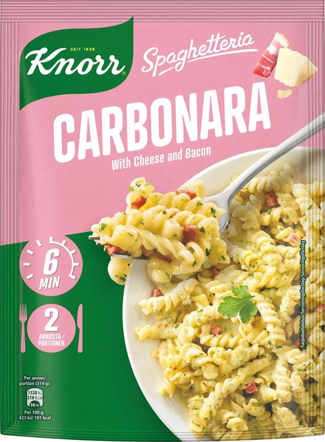 Knorr Carbonara Spaghetteria pasta-ateria Pekonia ja juustoa 154 g 2 annosta