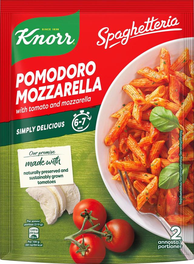 Knorr Tomaatti-mozzarella Spaghetteria pasta-ateria Tomaattia ja mozzarellaa 163 g 2 annosta