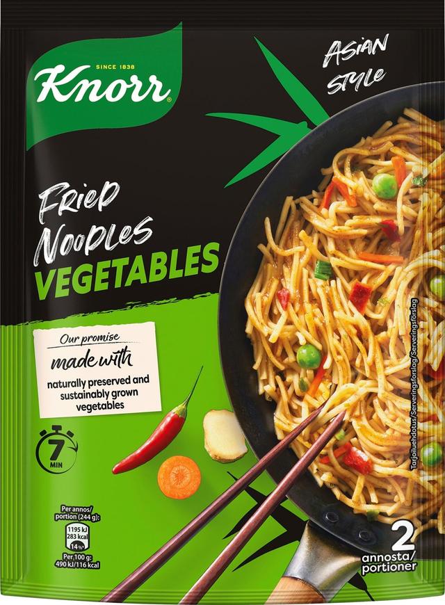 Knorr  Asian Fried Noodles Nuudeliateria-ainekset  Vihanneksia ja nuudeleita Valmista 7 minuutissa  125 g