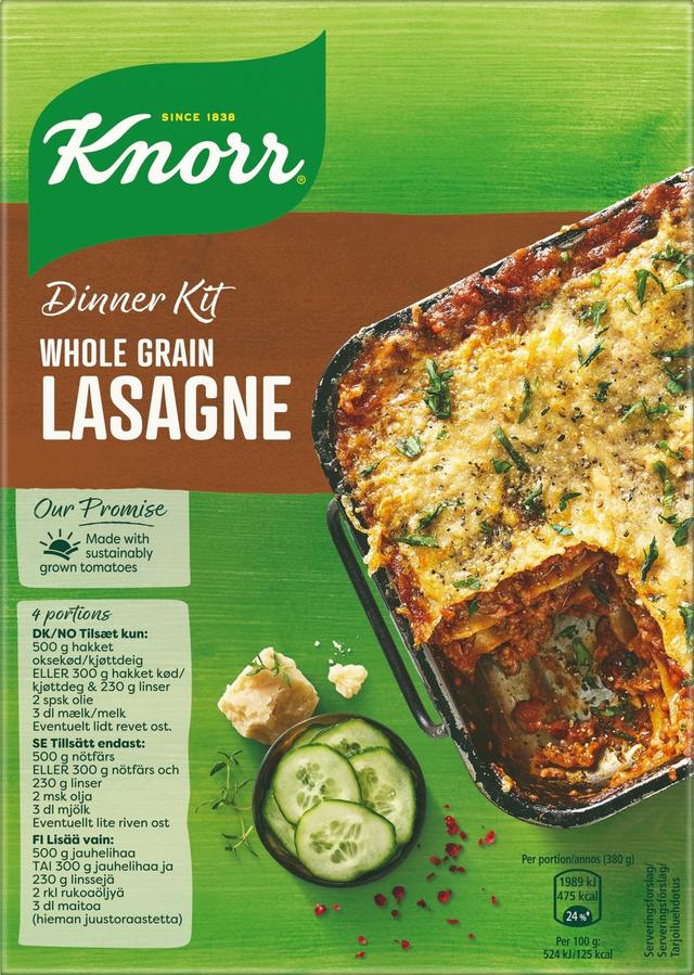 Knorr Täysjyvä Lasagne Ateria-aines Sisältää täysjyväpastaa 265 g 3–4 annosta