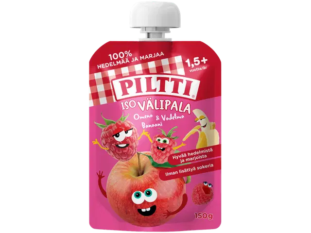 Piltti 150g Iso välipala Omena-vadelma-banaani 1,5+v annospussi