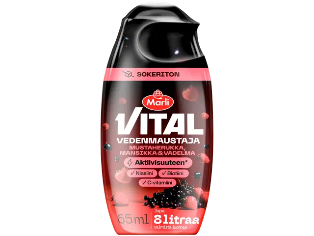 Marli Vital Sokeriton Mustaherukka, mansikka & vadelma vedenmaustaja 65 ml