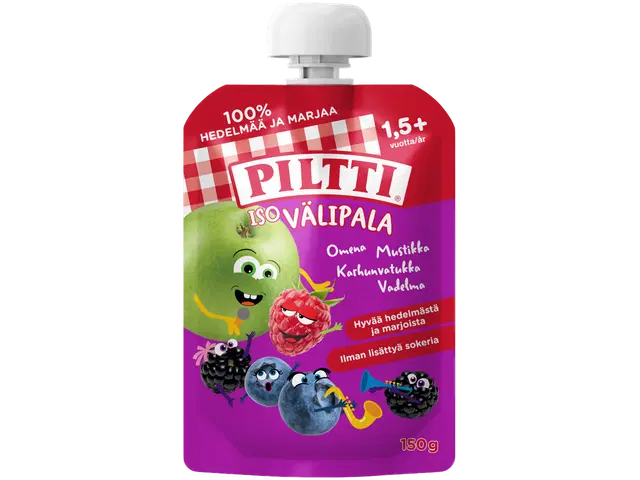 PILTTI Iso Välipala 150g Omena-Mustikka, Vadelma, Karhunvatukka 1,5+v annospussi