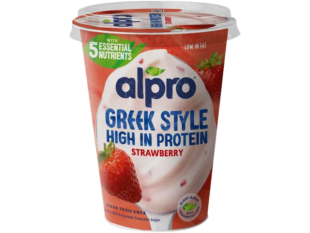 Alpro Greek Style Hapatettu soijavalmiste, mansikka 400g