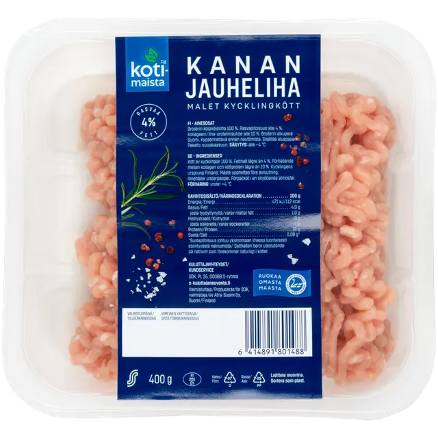 Kotimaista kanan jauheliha 4 % 400 g
