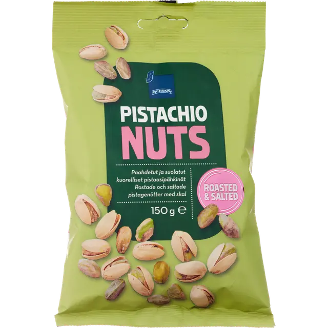 Rainbow 150g paahdetut ja suolatut kuorelliset pistaasipähkinät