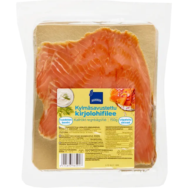 Rainbow kylmäsavustettu kirjolohifilee viipaloitu 150 g