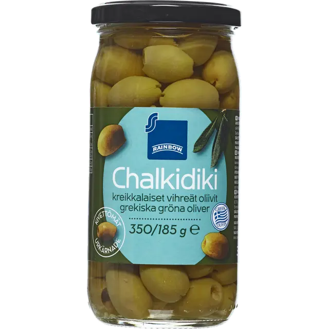 Rainbow Chalkidiki kreikkalaiset kivettömät oliivit 350/185 g