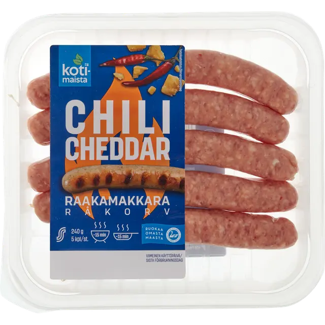 Kotimaista chili-cheddar raakamakkara 240 g