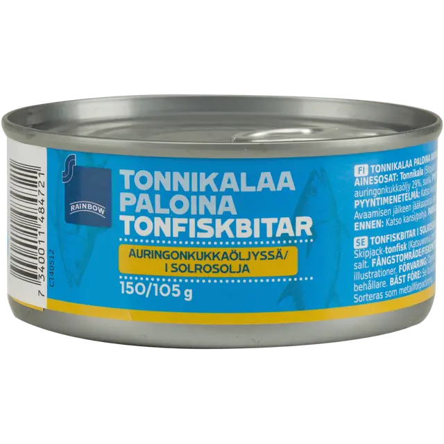 Rainbow 150/105g tonnikalaa paloina auringonkukkaöljyssä