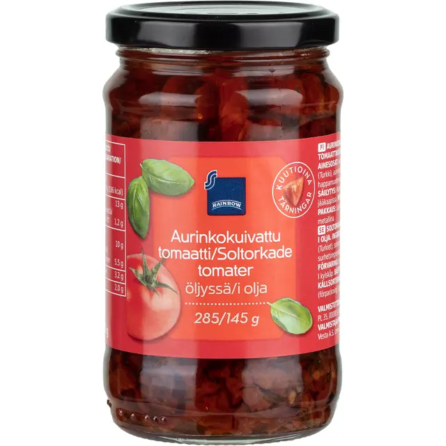 Rainbow aurinkokuivatut tomaatit kuutioina öljyssä 285/145 g