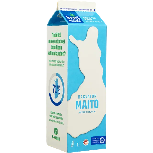 Kotimaista rasvaton maito 1l