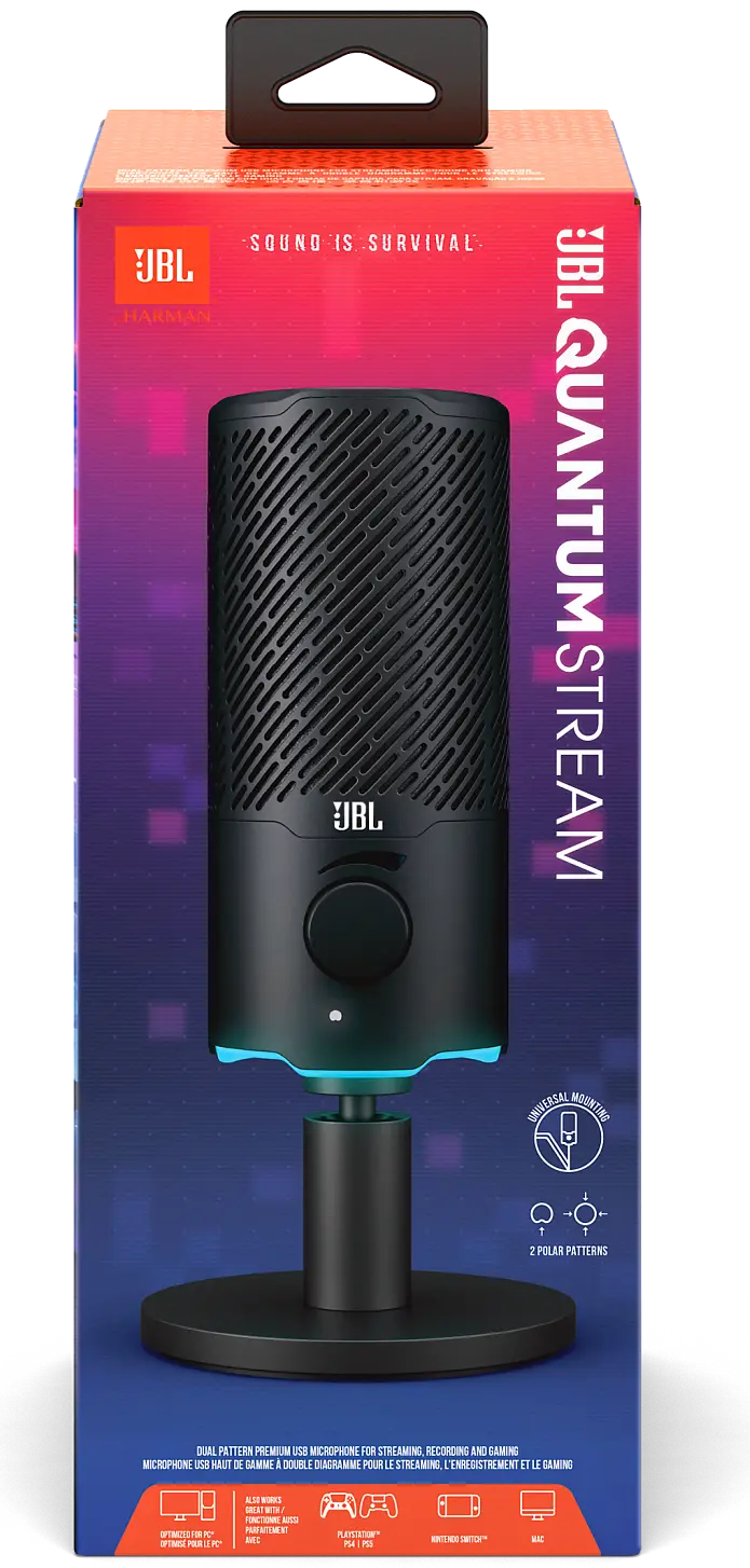 JBL Quantum Stream  Dual pattern premium USB microphone for streaming,  recording and gaming