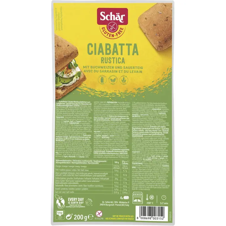 Schär Ciabatta Rustica 200g, gluteeniton täysjyväsämpylä