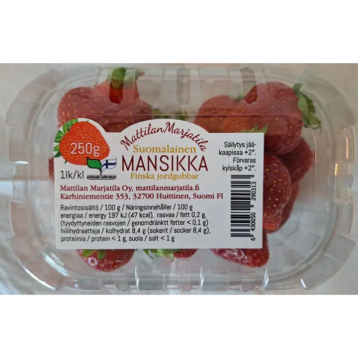 Suomalainen mansikka Mattilan Marjatila 250 g tuore.