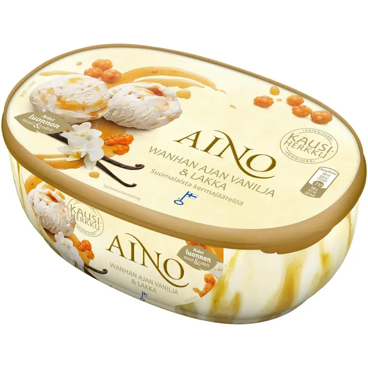 Aino kermajäätelö kotipakkaus Wanhan Ajan Vanilja & Lakka 490g/0,85L