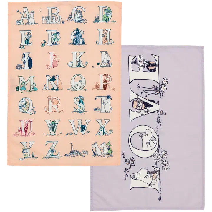 Moomin Arabia Muumi keittiöpyyhesetti 50x70 Aakkoset GOTS