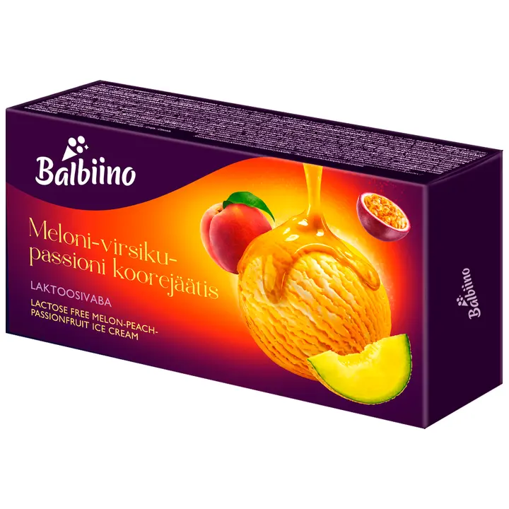Balbiino Meloni-virsiku-passioni-koorejäätis, laktoosivaba 480 g