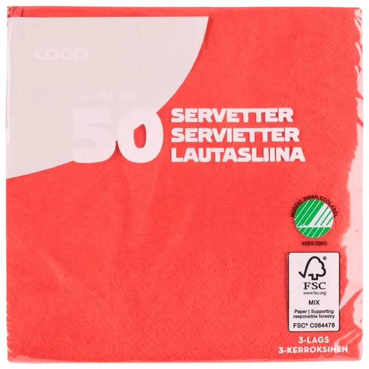 Coop lautasliina punainen 24x24cm 50kpl