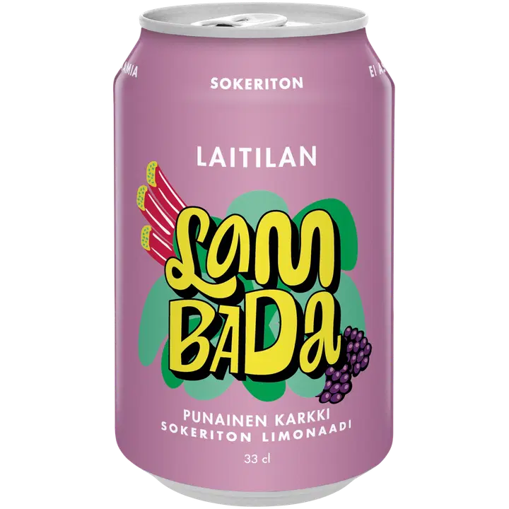 Laitilan Lambada Punainen karkki 0,33L raparperin- ja karhunvatukanmakuinen sokeriton limonaadi