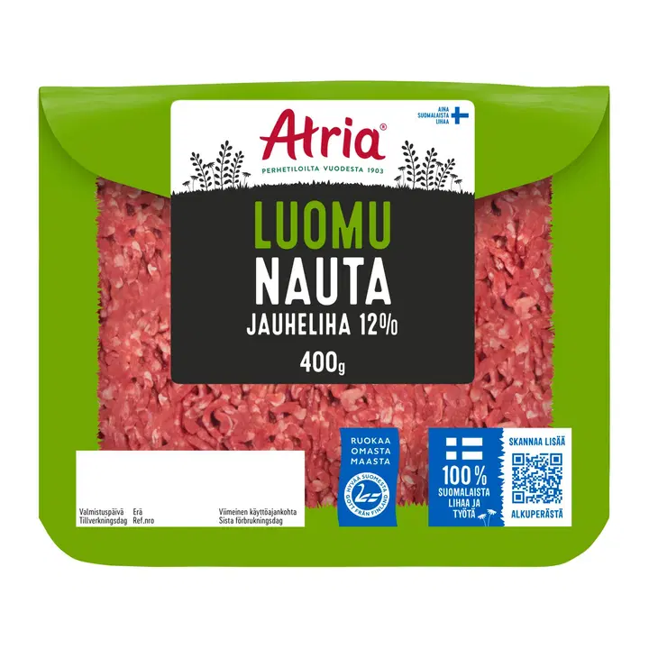 Atria Luomu Nauta Jauheliha 12% 400g