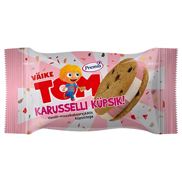 Väike Tom Karusselli küpsik vanilli maasikakoorejäätisega 75g/140ml